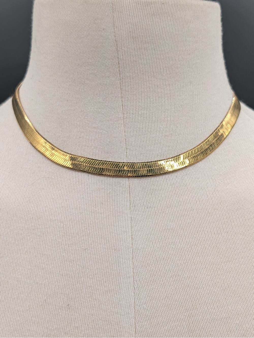 Vintage MONET Wide Gold Herringbone Chain Necklace 15.5" Statement Choker 21g